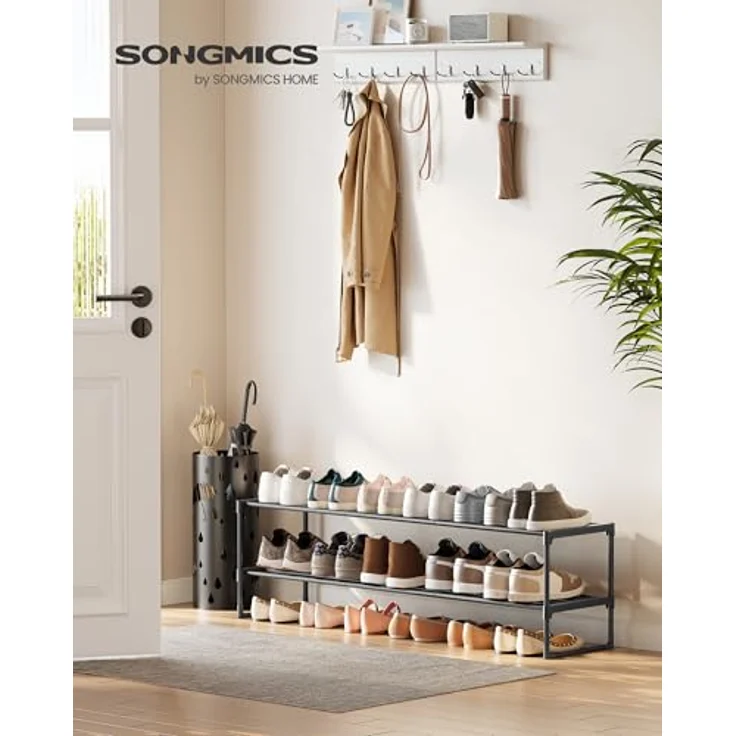 SONGMICS Schuhregal mit 2 Ebenen, Schuhständer aus Metall, Schuhaufbewahrung, Schuh-Organizer für 10-12 Paar Schuhe, stapelbar, für Flur, Wohnzimmer, Schlafzimmer, 30 x 116 x 34 cm, schwarz LSA032B01 – Bild 3