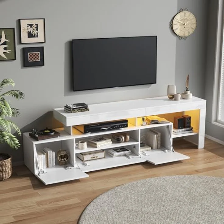 Ball & Cast TV Schrank (192×37×53cm) mit 3 Schränke, Fernseher Tisch Geeignet für Fernseher Um 85 Zoll, Bequeme Montage, Weiß – Bild 3