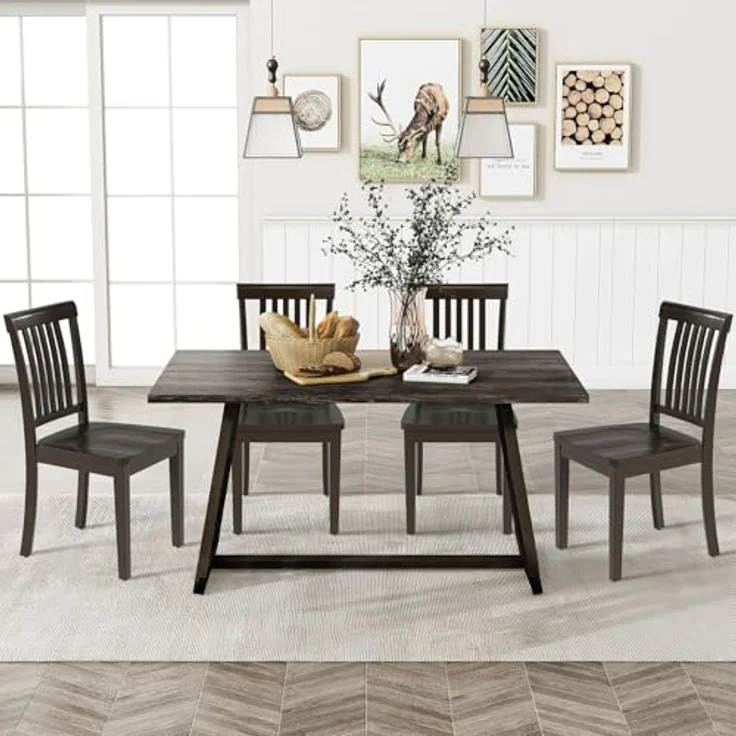 MALOL Esszimmerstühle 4er Set, Holzstühle aus massivem Gummibaumholz, Küchenstühle aus Holz für Esszimmer, Küche und Wohnzimmer, mit hoher Spindellehne im Landhausstil, Dunkelbraun – Bild 8
