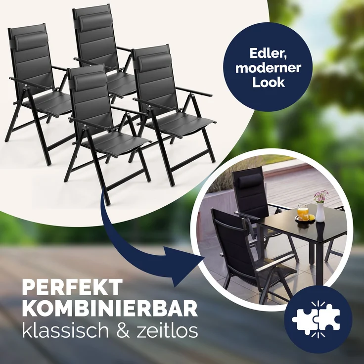 CASARIA® Gartenstühle 4er Set Klappbar Gepolstert Alu 8- Fach Verstellbar – Bild 8