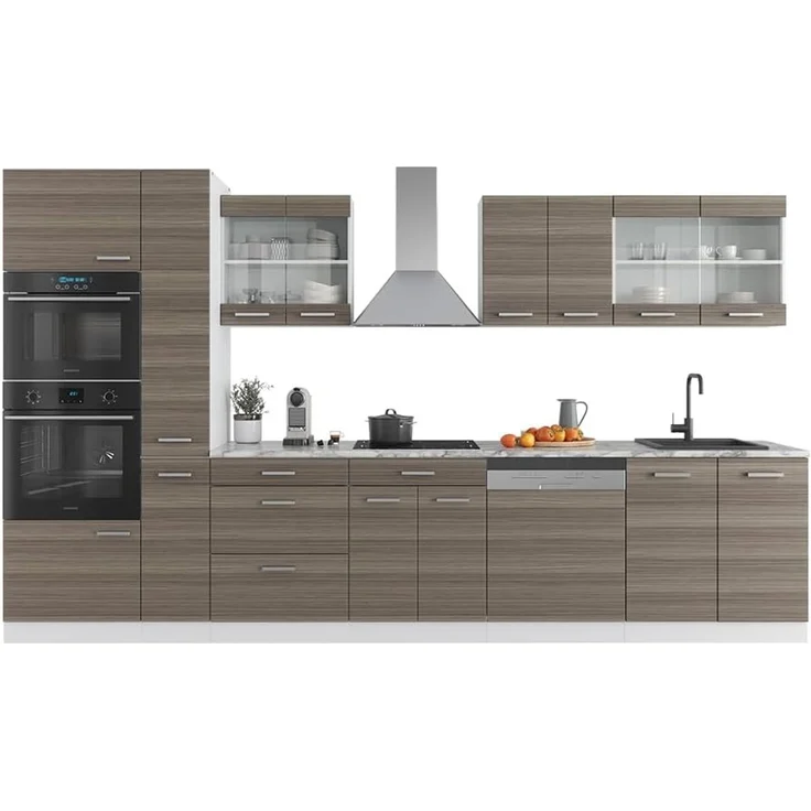 Küchenzeile R-Line Edelgrau/Weiß 350 cm mit Hochschrank, ohne Arbeitsplatte Vicco – Bild 8