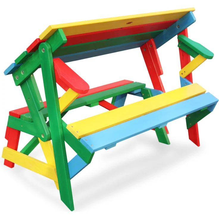 HABAU Kinderpicknickbank 2-in-1 aus Holz, klappbar, Rot / Grün / Blau / Gelb, 100 x 50 x 62 cm – Bild 3