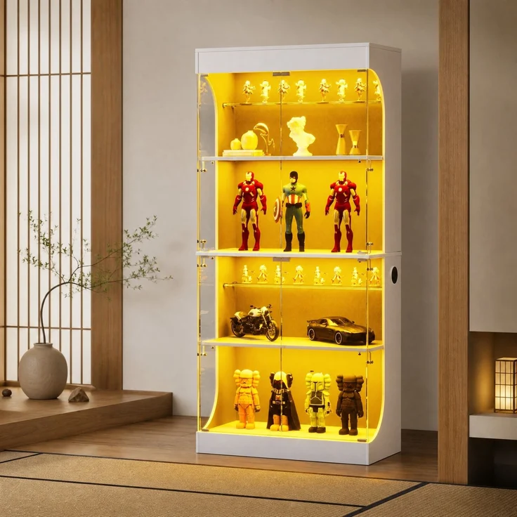 Glasvitrine 80 x 35 x 165 cm in Weiß mit LED-Beleuchtung, Glastüren und USB-Anschluss – Bild 4