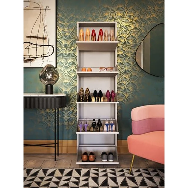 Kare Design Schuhschrank Caruso, Creme, Stahl, mit 5 Klappen, Schuhablage für 10 Paar Schuhe, schmal, platzsparend, hoch, Schuhregal, Eingangsbereich, 173 x 50 x 15 cm (H/B/T) – Bild 7