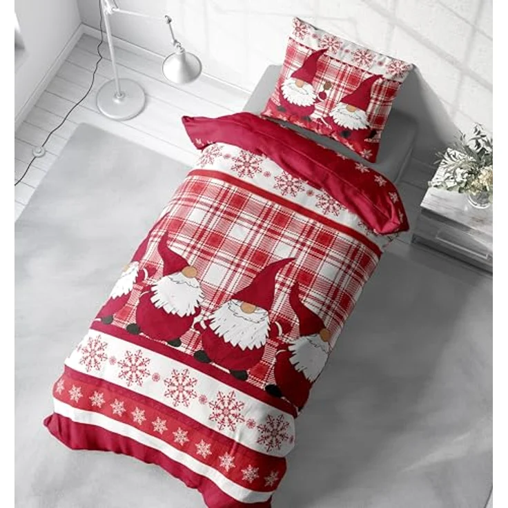 One Home Bettwäsche Winter Thermofleece, Fleece, 2 teilig, Weihnachten Wichtel Christmas, kuschelig flauschig warm weich Modern – Bild 6