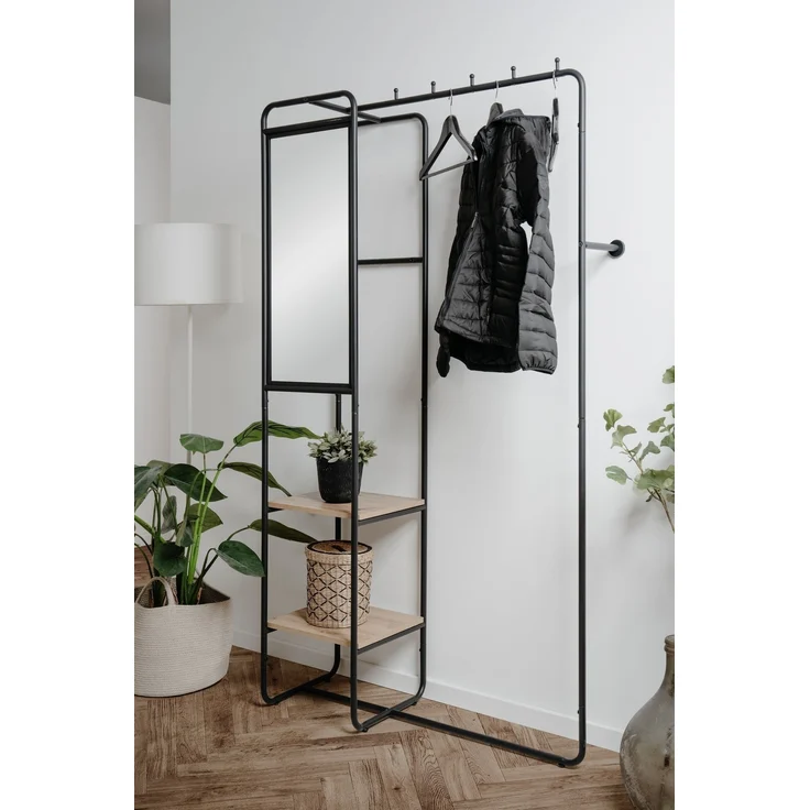 Kompaktgarderobe >Luton< Spiegel, Ablagen, schwarz / Dekor Artisan Eiche - 100x185x37 (BxHxT) – Bild 3