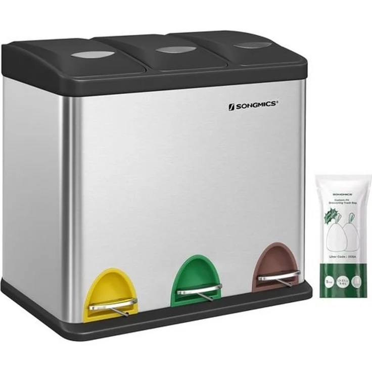Songmics 3-in-1 Abfalleimer, Metall, 24 Liter, Silber – Bild 1