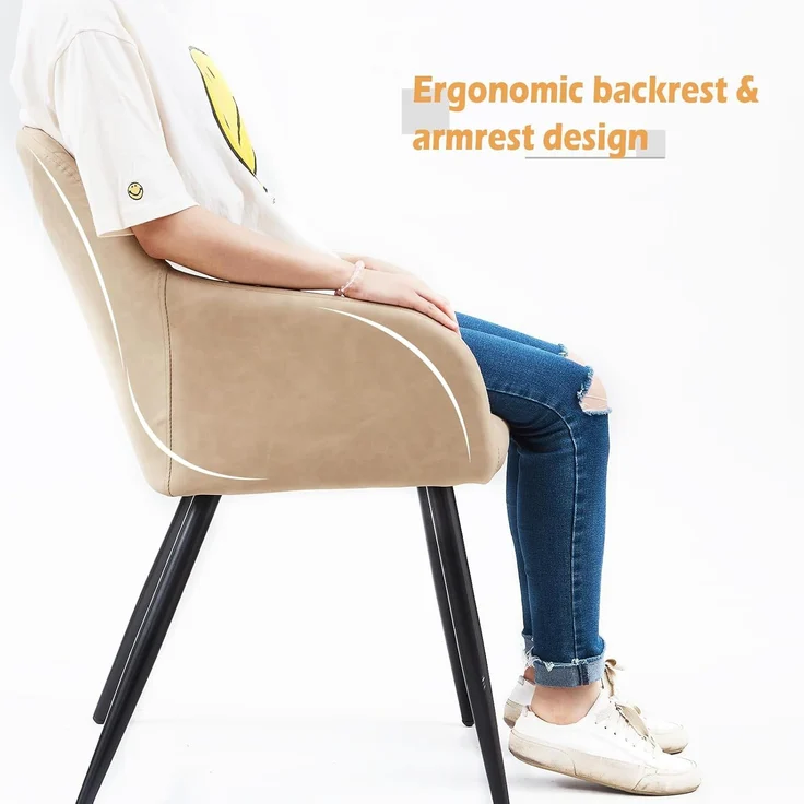 TUKAILAI Esszimmerstühle 2er Set aus Kunstleder, Modern Küchenstuhl Polsterstuhl Wohnzimmerstuhl Sessel mit Armlehnen Rückenlehne Metallbeinen, für Küche Esszimmer Wohnzimmer Lounge,Creme – Bild 4