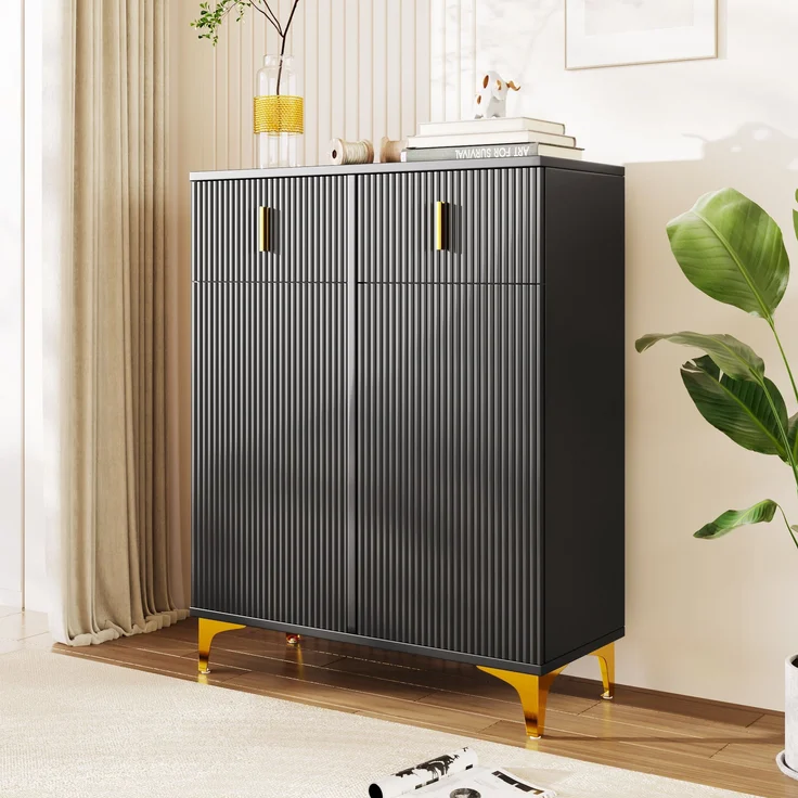 Sideboard aus Spanplatte mit 2 Schubladen & 2 Türen, 35x83x101 cm, Schwarz – Bild 2