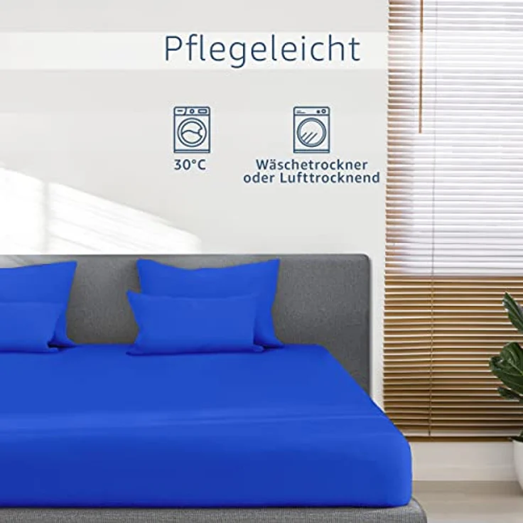 Amago - Spannbetttuch, 50 cm Steg, 100 prozent Baumwolle, 180x200 cm - Blau – Bild 8