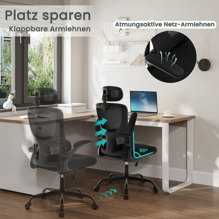 Woltu Bürostuhl (1 St), ergonomisch,Schaukelfunktion, Netzstoff, umkehrbare Armlehnen – Bild 4