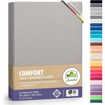 leevitex® Spannbettlaken, Premium 170g/m², Gummizug: rundum, schwer und dick, 100% Jersey-Baumwolle, Silber / Hellgrau, 90 x 200 - 100 x 220 cm