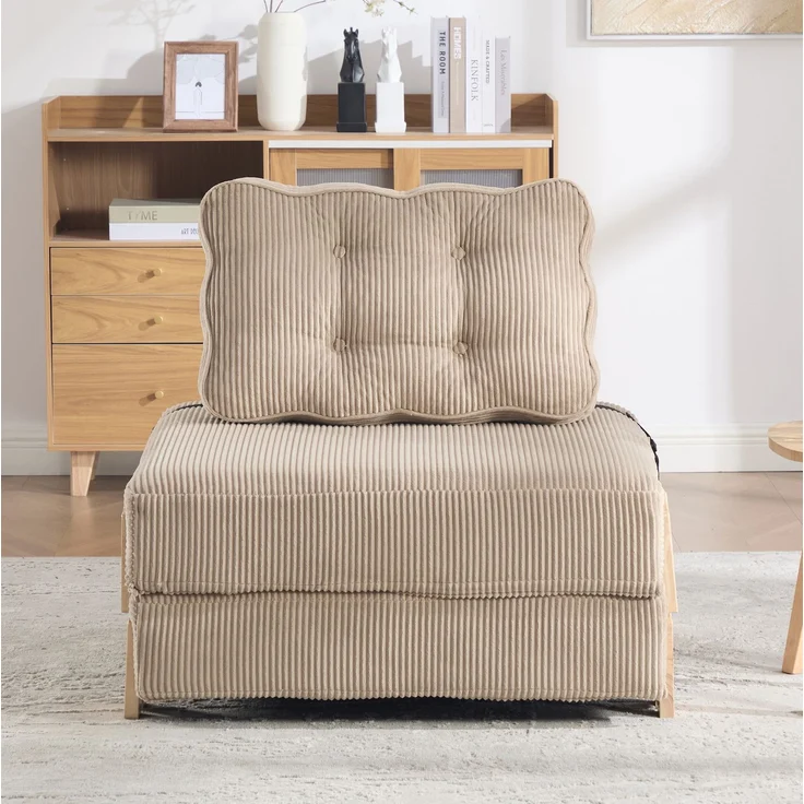 Schlafsessel aus Cord, klappbar mit Holzgestell, 90x86x84 cm, Khaki – Bild 2