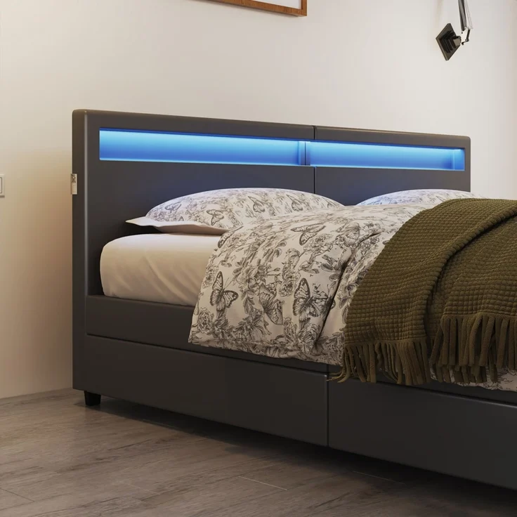 HOME DELUXE Familienbett mit Schubladen - 270 x 200 cm mit Matratze Schwarz – Bild 4