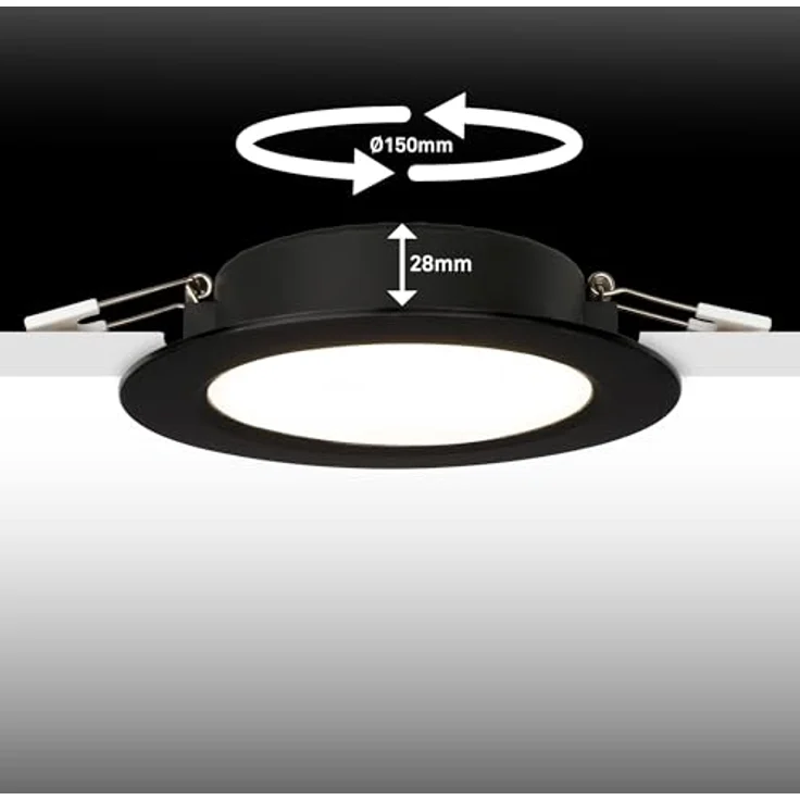 BRILONER - 1x LED Einbaustrahler 230V flach, neutralweißes Licht, 12W 1200lm, LED Spot, Deckenspots, Spots 230V, Einbauleuchten, Einbauspots, Deckenstrahler, 17x3 cm (DxH), Schwarz – Bild 6