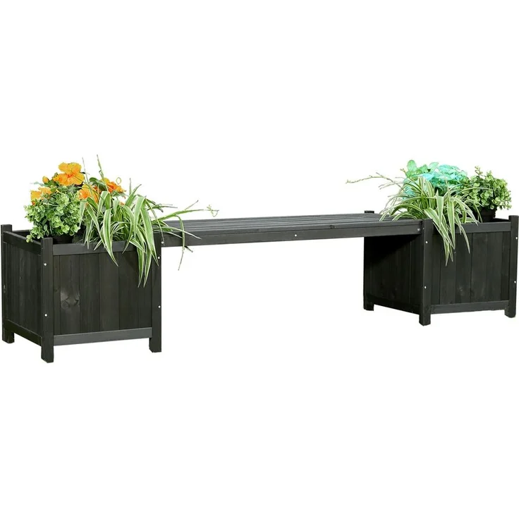Gartenbank mit 2 Blumenkästen Garten Bank 2in1 Blumenkasten Holzbank schwarz – Bild 8
