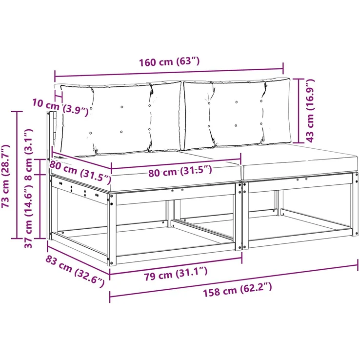 vidaXL Outdoor Mittelsofa mit Kissen 2 Stück Natur 900537 – Bild 9
