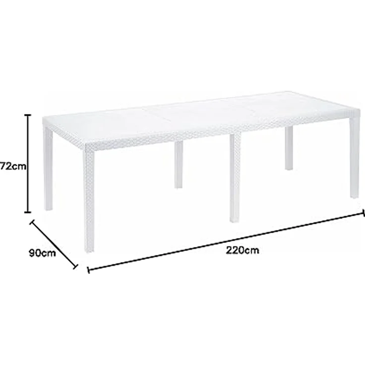 Dmora - Außentisch Roma, ausziehbares rechteckiges Esszimmerregal, ausziehbarer Gartentisch in Rattanoptik, 100 % Made in Italy, 150/220 x 90 x 72 cm, Weiß – Bild 4