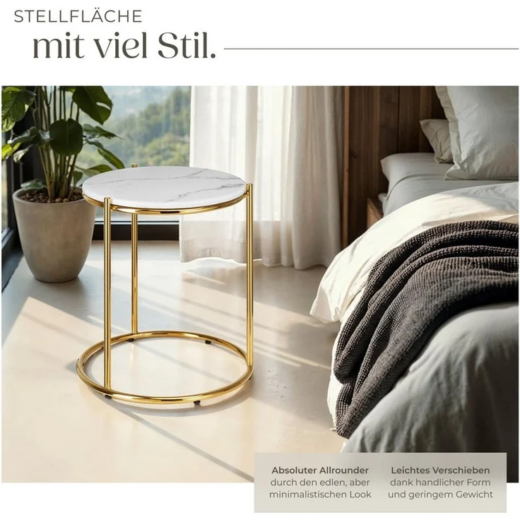 tectake Beistelltisch Couchtisch Ellsa, hochwertige Marmorplatten, solide Stahlgestelle (1-St, Komplettset), Stilvoller Beistelltisch mit hochwertiger Platte in Marmoroptik – Bild 2