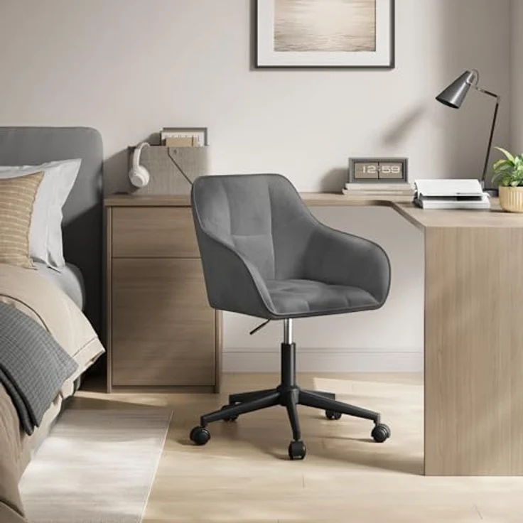 WOLTU Homeoffice Stuhl, Schreibtischstuhl, Drehstuhl, Schminkstuhl, höhenverstellbar, bis 150 kg belastbar, mit Armlehnen Samtsitz, für Schlafzimmer Büro Wohnzimmer, Dunkelgrau+Schwarz BS145dgr – Bild 9
