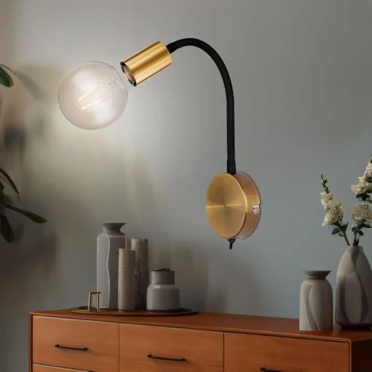 GLOBO LIGHTING Wandleuchte, Leuchtmittel nicht inklusive, Vintage Wand Leuchte gold schwarz Eddison Lampe beweglich Strahler – Bild 3