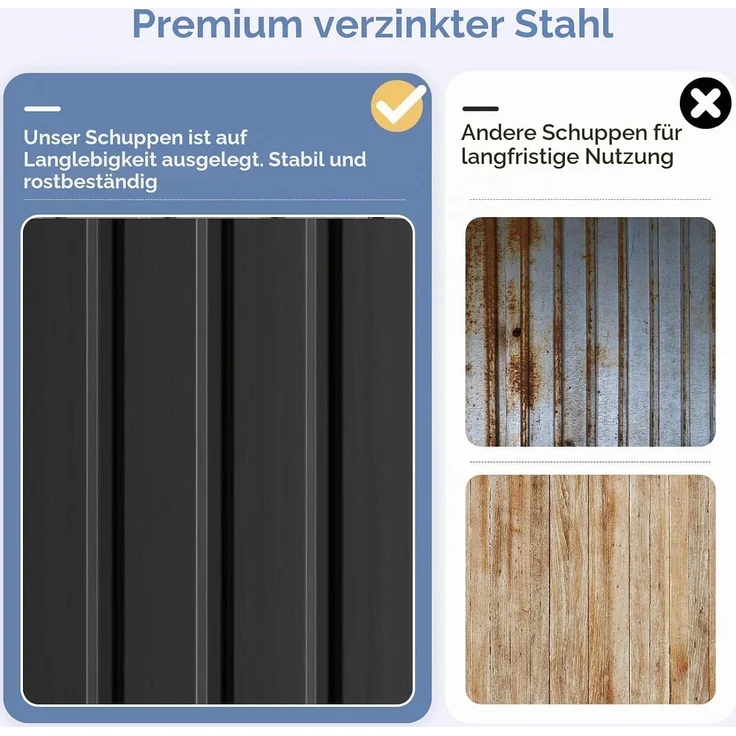 Aoxun Gartenschuppen 200x126x188cm, Schuppen und Aufbewahrung im Freien, Metallschuppen, Fahrradwerkzeugschuppen mit abschließbaren Türen und Schlingen, für Pool, Hinterhof, Terrasse, Schwarz – Bild 4