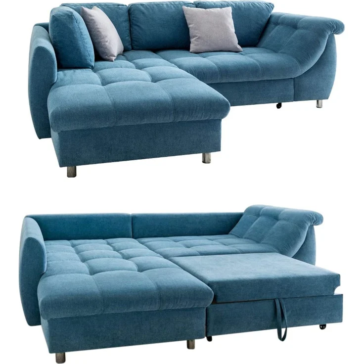 Ecksofa Schlafcouch Polsterecke L-Garnitur Wohnlandschaft Ottomane links in Blau – Bild 1