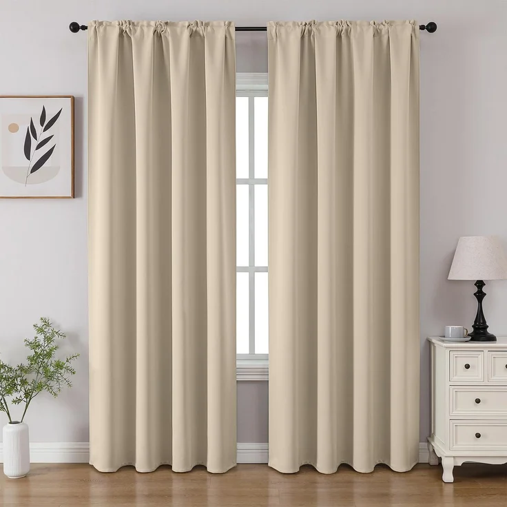 CUCRAF Verdunkelungsvorhänge, Raumverdunkelung, Fenstervorhang, Stangentasche, wärmeisoliert, solide Vorhänge für Schlafzimmer, Wohnzimmer, Set mit 2 Paneelen 52 x 63 Zoll, Hellbeige