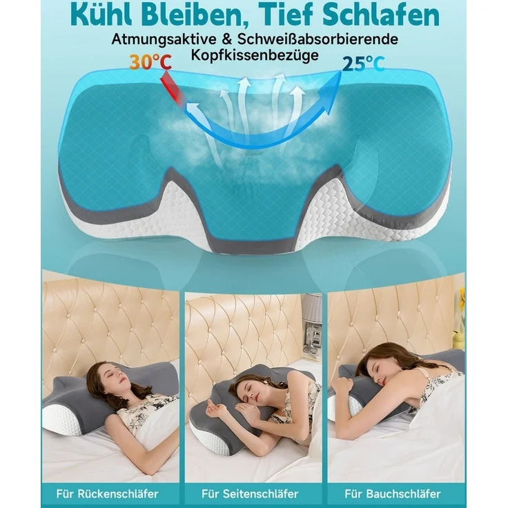 Esun Nackenstützkissen Nackenstützkissen, Kopfkissen Memory Foam, Kissen Seitenschläferkissen, Füllung: Memory Foam, Seitenschlafer, Rückenschlafer, Bauchschlafer, Set, Kissen vom OEKO-TEX® und CertiPUR Getestet, für Seiten Rücken & Bauchschläfer, Nack... – Bild 3