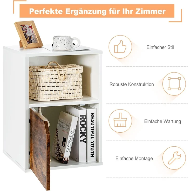 COSTWAY 2er Set Nachttische Holz, Beistelltisch mit mit offenem Regal & Türschrank, 3 Ebenen Kaffeetisch, Sofatisch für Wohnzimmer, Schlafzimmer, Arbeitszimmer, Büro wei? – Bild 8