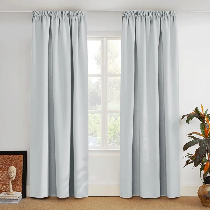 PONY DANCE Wohnzimmer Gardinen mit Kräuselband Weiss 2er Set Verdunklungsvorhänge für Schienensystem Thermogardine Wärmeisolierend, H 228 x B 228 cm, Grau-weiß