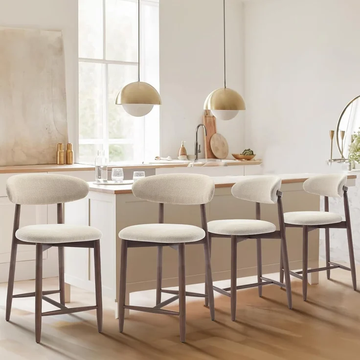 COLAMY Barhocker 4er Set, Bar Hocker mit Lehne, Küchenstühle mit Rückenlehne, Barstuhle mit Holzbeinen für Küche, Bar, Esszimmer, Büro, Beige
