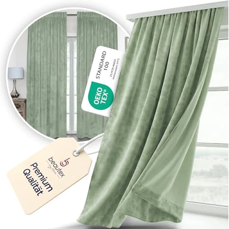 Beautex Verdunkelungsvorhang Samt Vorhang Kräuselband U-Band Gardine Velvet abdunkelnd (1 St), Hakenaufhängung, abdunkelnd – Bild 3