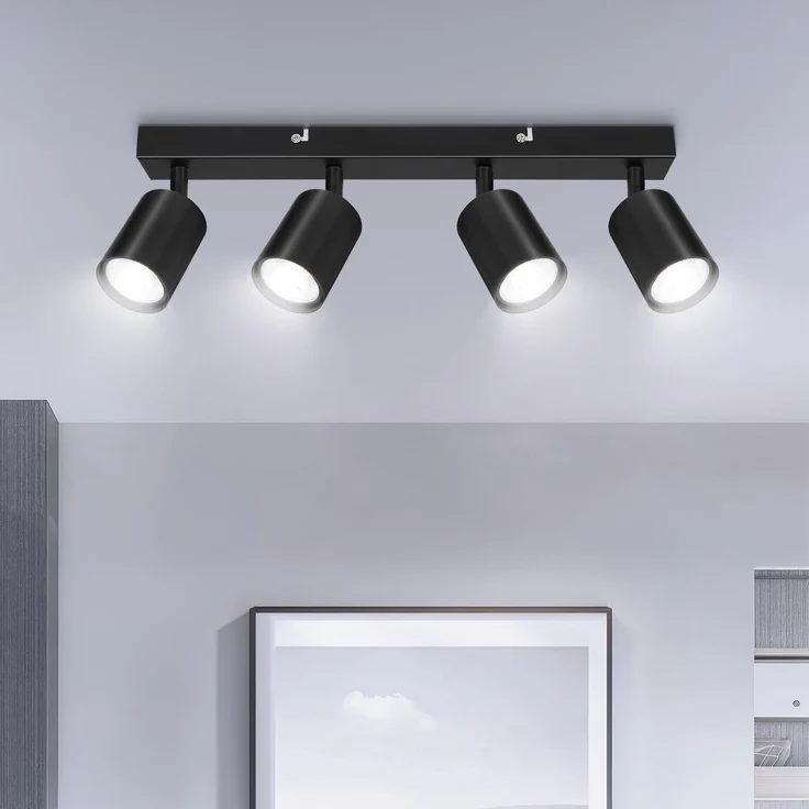 Ketom LED Deckenstrahler Schwarz, Deckenlampe 4 Flammig Schwenkbar, GU10 Küchenlampe Deckenleuchte Srahler, Modern Deckenspot Lampe für Küche, Wohnzimmer, Ohne Leuchtmittel