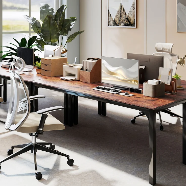 MELAYR, Schreibtisch, Computertisch, rustikales Design, viel Platz, Spanplatte, Braun, 200 x 60 x 75 cm, Rustikal-Braun – Bild 3