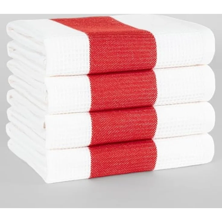 Hammetex 4er Set 50x70 cm Waffel-Handtuch aus 100% Baumwolle – Küchtuch mit Aufhängeschlaufe – Saugfähig, Schnelltrocknend & Oeko-Tex Zertifiziert – Rot – Bild 1