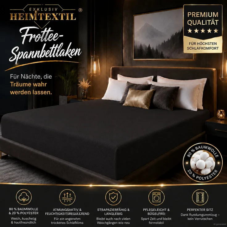 Doppelpack Frottee Spannbettlaken 140 - 160 x 200 cm Schwarz – Bild 2