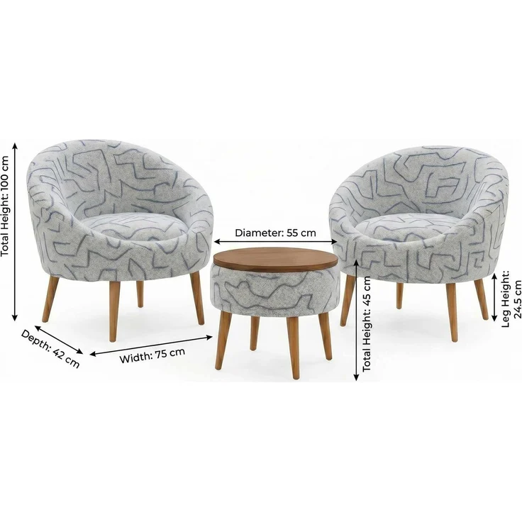 Hanah Home Elegantes Ohrensessel- und Couchtisch-Set (3-teilig), Dunkelblau & Weiß, 100% melaminbeschichtet, perfekt für modernes Wohnen – Bild 3