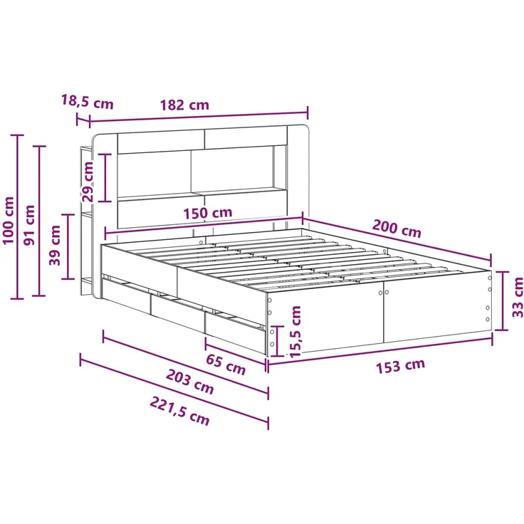 vidaXL Bettgestell mit Stauraum und Kopfteil Weiß 150 x 200 cm 3434057 – Bild 11