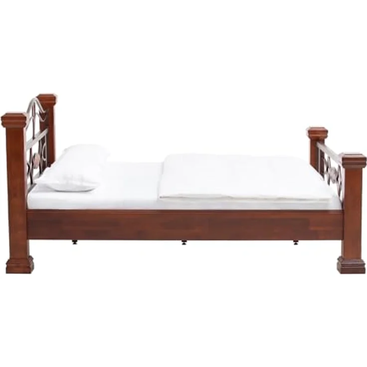 Massives Holzbett 200x200 cm braun rustikal – Doppelbett mit Metallgestell & Holzpfosten – Stabil & stilvoll für gemütliches Schlafzimmer Ambiente – Bild 8