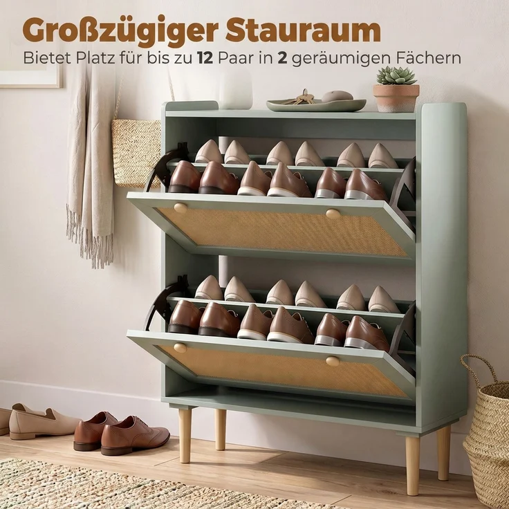 HOMCOM Schuhschrank, MDF, Kiefernholz, Hellgrün, 80 x 26 x 101 cm – Bild 5