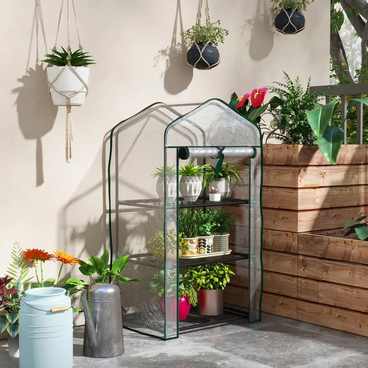 MELAYR, Gartenregal für Gewächshaus, 3 Ebenen, Maße 59 x 39 x 127 cm (L x B x H), Transparent – Bild 3