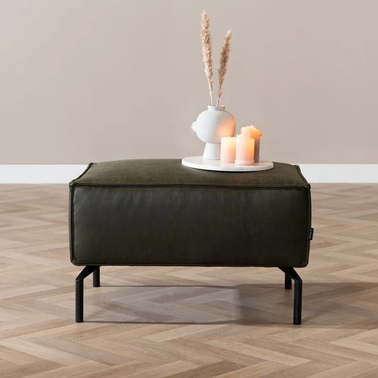 Bronx71 Hocker Kansas Leder olivgrün