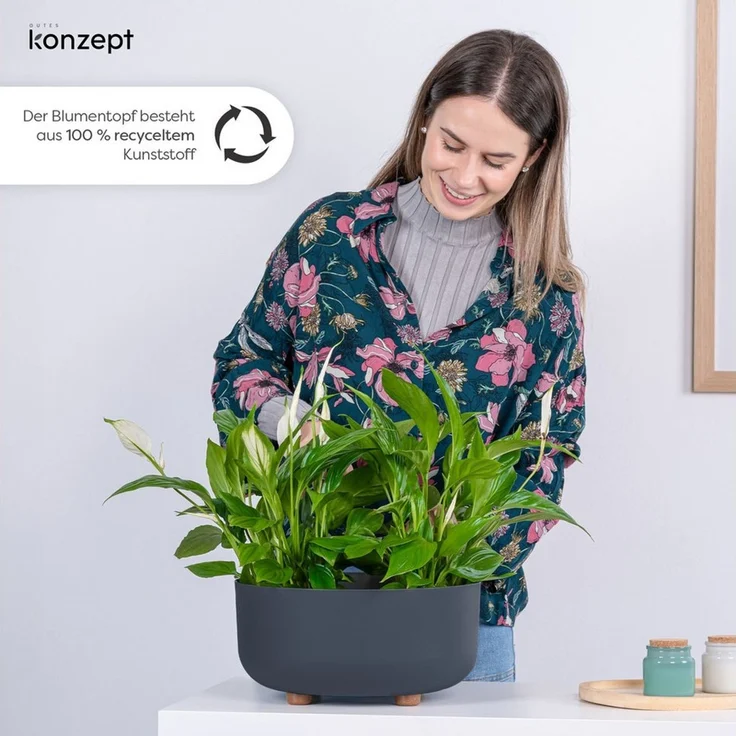 KONZEPT Blumentopf mit Füßen Ø 30 cm, Höhe 14 cm, für innen & außen, Kratzfest, Leicht, UV-beständig, Wetterfest, mit Füßen – Bild 2