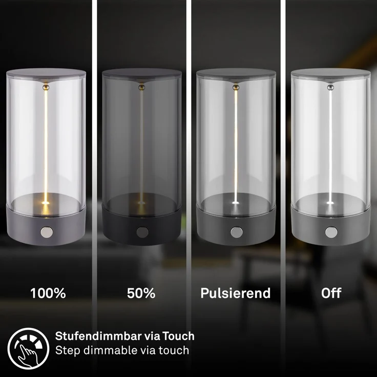 Briloner LED Akku-Tischleuchte Wiggle anthrazit 15 cm warmweiß dimmbar – Bild 2