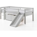 Kojen-Spielbett mit Liegefläche 90x200 cm, inkl. Leiter, Rutsche, Rolllattenrost und 2 Schubkästen, Kiefer und MDF weiß lackiert