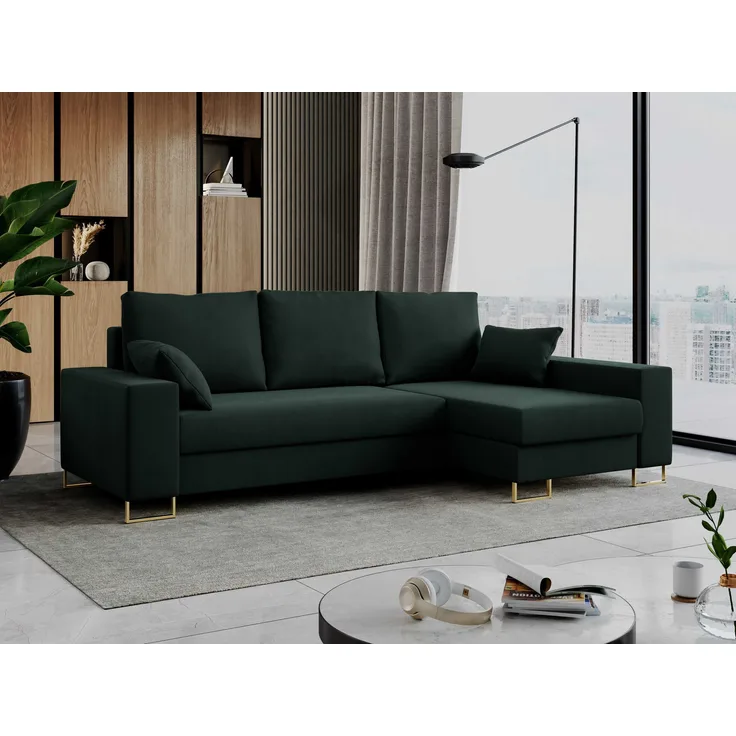 Mks Möbel 'Dorian L-Form' Ecksofa mit Bettkasten, 242 x 138 x 85 cm, Grün, Velvet
