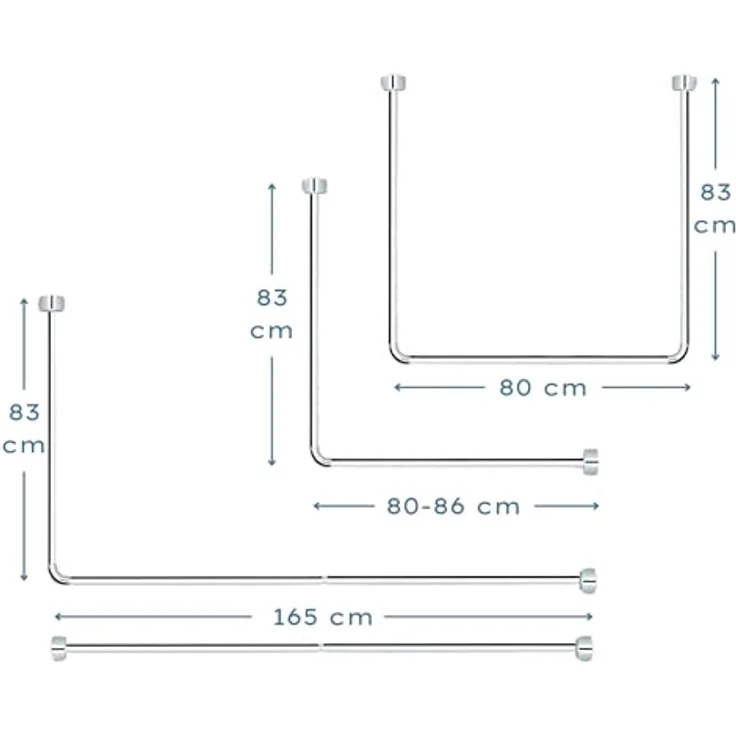 Libaro Duschvorhang stange Duschstange L-Form U-Form Duschvorhangstange und 12 Duschringe Breite 160 cm, Universal-Set Duschvorhangstange L/U-Form inkl Deckenhalter+Duschringe – Bild 3