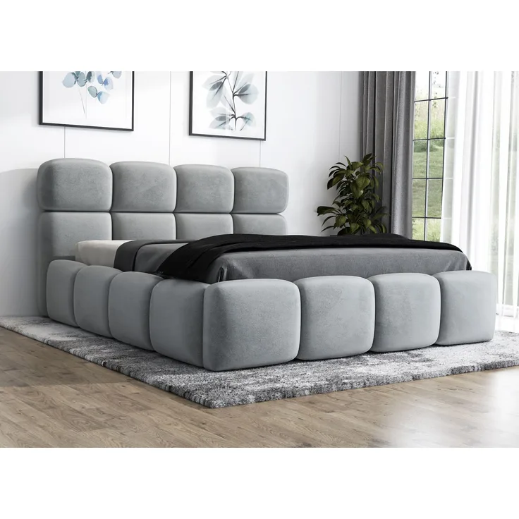 Polsterbett MONAKO 90x200 mit Matratze, Bettkasten und Lattenrost. Farbe: Silber 15