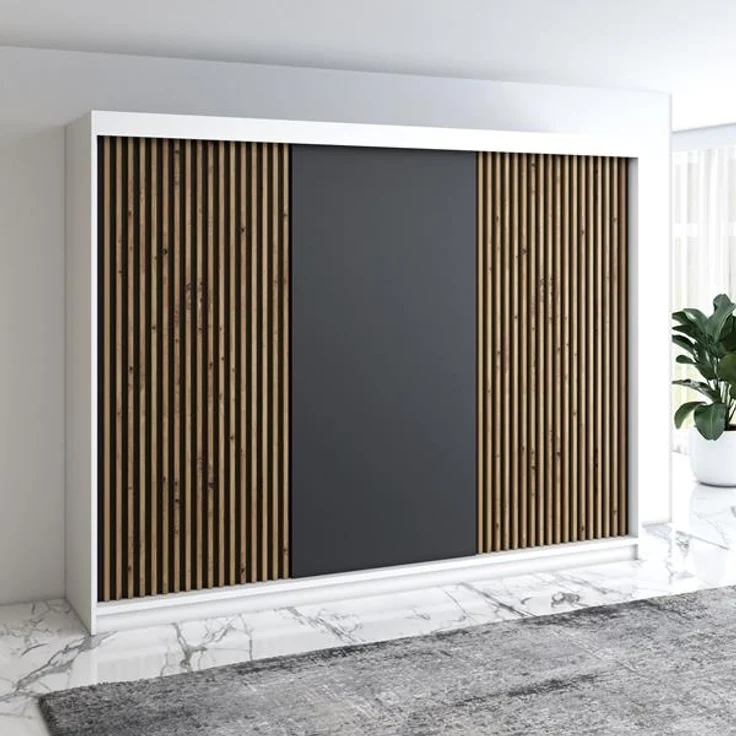 A&J MöbelLand Schwebetürenschrank IOSA 200 cm mit 4 Schubladen, und 3D Lamellen – Bild 2